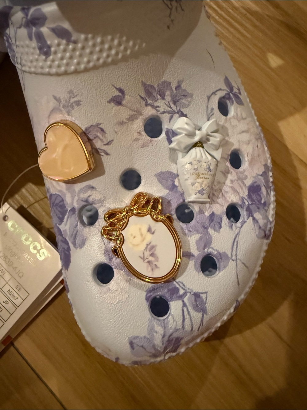 LoveShackFancy Women’s Floral Clog Sandals in Light Blue with Gold Charms - Picture 3 of 4